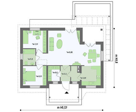 Небольшой одноэтажный дом с 2-я спальнями
