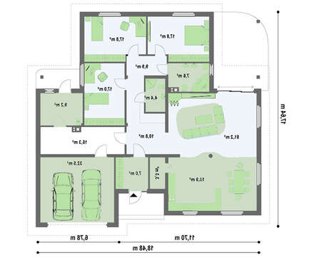 Проект 1-этажного коттеджа с гаражом для 2 машин