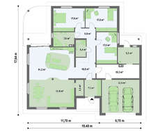 Проект 1-этажного коттеджа с гаражом для 2 машин