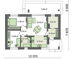 Проект компактного одноэтажного коттеджа с угловым окном кухни