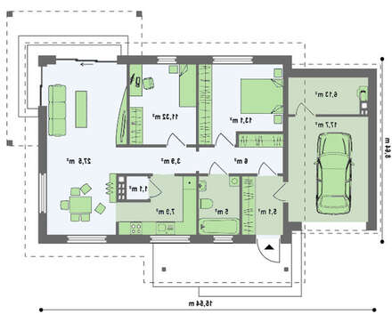 Проект комфортабельного классического одноэтажного дома с гаражом