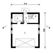 Проект здания с гаражом и жилищной частью на чердаке