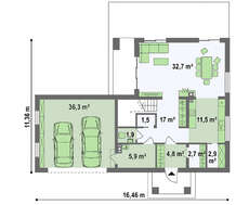 Проект небольшого двухэтажного коттеджа с гаражом в пристройке