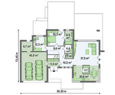 Проект современного двухэтажного коттеджа с террасой на втором этаже