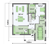 Классический проект дома с мансардой и с гаражом