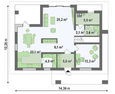 Проект небольшого особняка с мансардой в строгом стиле