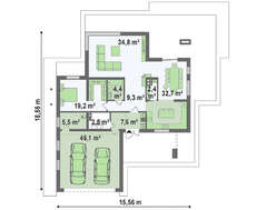 Проект современного двухэтажного дома с плоской кровлей с гаражом на две машины