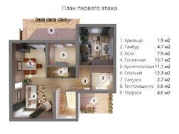 План двухэтажного стильного особняка с тремя санузлами