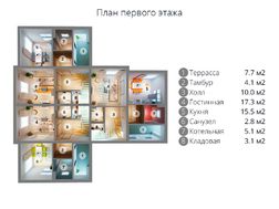 План двухэтажного коттеджа, рассчитанного на три квартиры