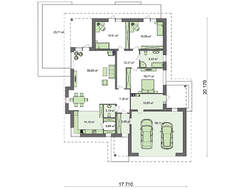 Проект одноэтажного дома с эркером и оригинальной террасой