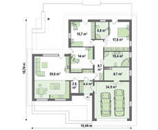 Проект одноэтажного жилого коттеджа с угловой террасой