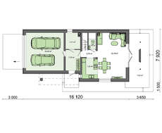 Проект коттеджа с гаражом и мансардой для узкого участка