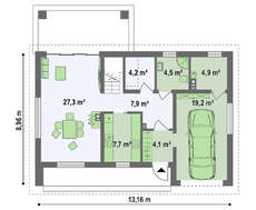Проект современного стильного коттеджа с гаражом