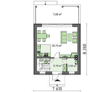 Проект компактного коттеджа с мансардой 80 m²