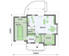Проект 1,5-этажного дома с одинарным гаражом
