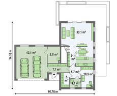 Проект коттеджа с мансардой с гаражом на два авто