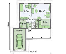 Проект двухэтажного коттеджа с пристроенным гаражом на одно авто