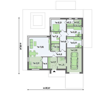 Проект одноэтажного коттеджа с большими панорамными окнами