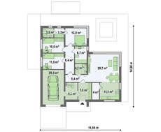 Проект одноэтажного коттеджа с большими панорамными окнами
