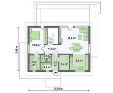 Проект коттеджа 9 на 12 с мансардой