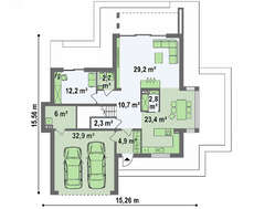Проект небольшого современного двухэтажного коттеджа с террасой на втором этаже