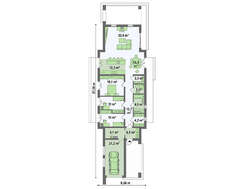 Модерновый одноэтажный коттедж для узкого участка