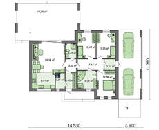 Одноэтажный проект с плоской крышей для узкого участка