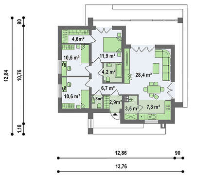 Проект небольшого одноэтажного коттеджа с плоской кровлей