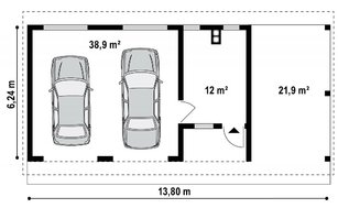 Проект отдельно стоящего гаража на два авто