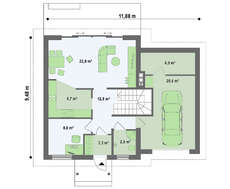 Проект одноэтажного дома с гаражом и зеленой кровлей