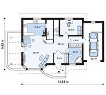 Проект дома с гостиной и боковой террасой