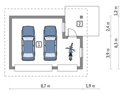Компактный гараж с навесом на два авто