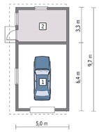 Гараж с жилой комнатой под односкатной крышей