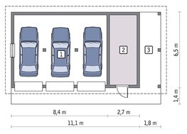 Проект гаража на 3 машины с навесом