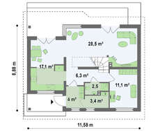 Экономичный проект комфортного коттеджа с мансардой и гаражом