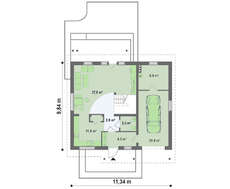 Проект аккуратного мансардного коттеджа со встроенным гаражом для одной машины