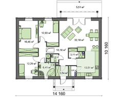 Проект небольшого одноэтажного дома с просторными помещениями