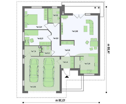 Большой одноэтажный коттедж с гаражом для двух авто