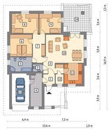 Проект одноэтажного дома с декоративными элементами из дерева