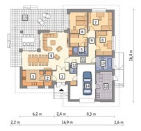 Одноэтажный дом в жизнерадостной расцветке