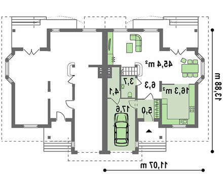 Проект двухэтажного коттеджа с чердаком на две семьи