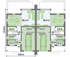 Дом на две семьи с гаражом в каждой половине
