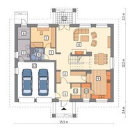 Кирпичный особняк с полукруглыми окнами