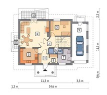 Двухэтажный дом под крышей сложной формы