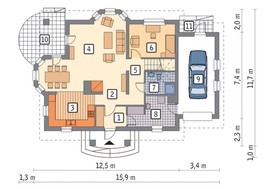 Интересный дом с двумя эркерами