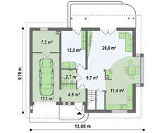 1,5-этажный коттедж с эркером в столовой