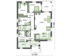 Одноэтажный уютный коттедж с угловой террасой