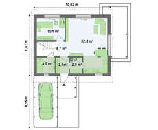 Проект мансардного дома с навесом для авто