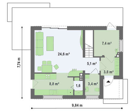 Современный компактный дом с мансардой