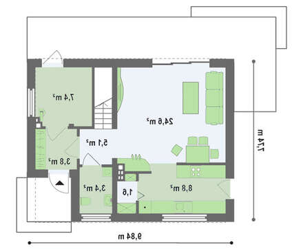 Современный компактный дом с мансардой